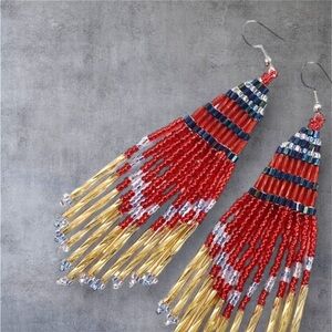 FP Shimmering Chandelier Seed Bead Earrings in Red